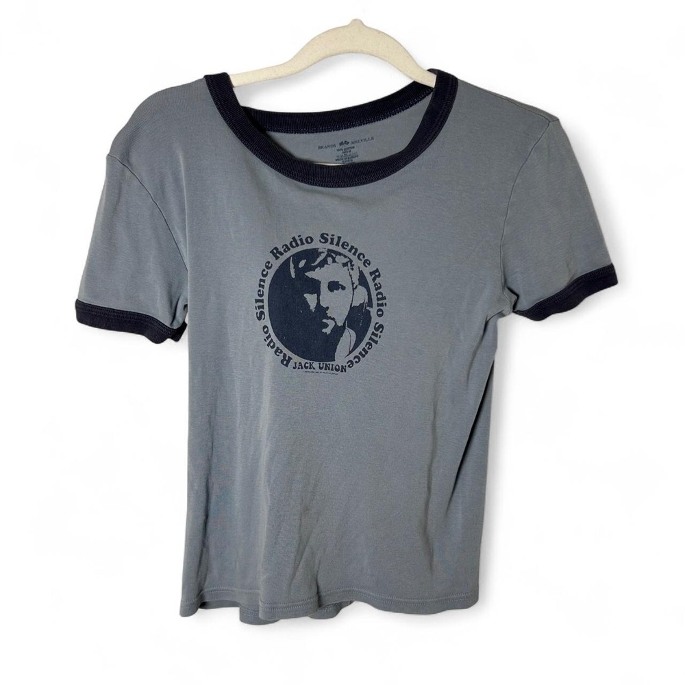 Brandy Melville blue ringer‎ tee with graphic radio silence  #summer